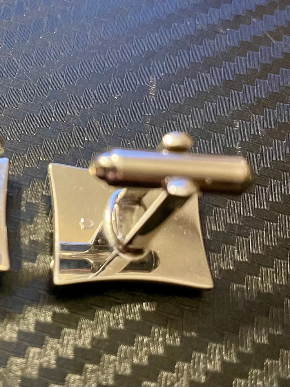 Set of 2 Men's Silver Tone Square Stripe Cufflinks - Classic Black Accent